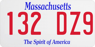 MA license plate 132DZ9