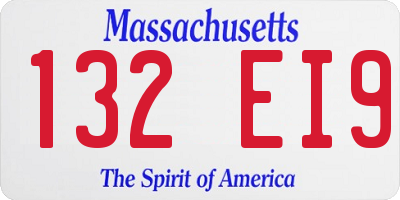 MA license plate 132EI9