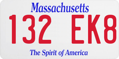 MA license plate 132EK8