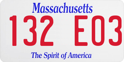 MA license plate 132EO3