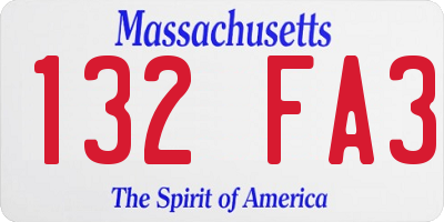 MA license plate 132FA3