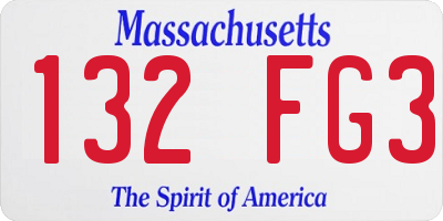 MA license plate 132FG3
