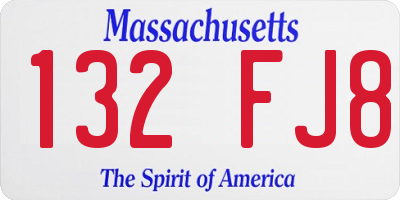 MA license plate 132FJ8