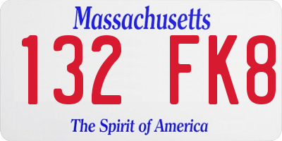 MA license plate 132FK8