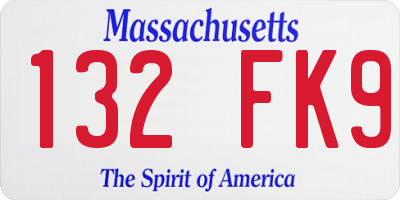 MA license plate 132FK9