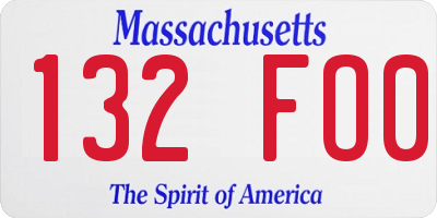 MA license plate 132FO0