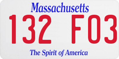 MA license plate 132FO3