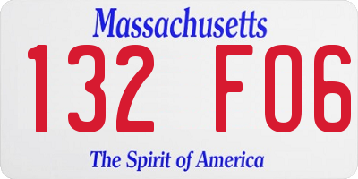 MA license plate 132FO6