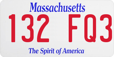 MA license plate 132FQ3
