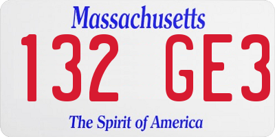 MA license plate 132GE3