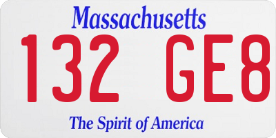 MA license plate 132GE8