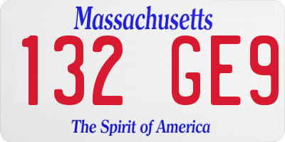 MA license plate 132GE9