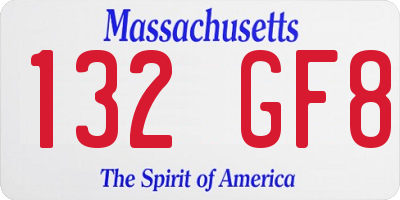 MA license plate 132GF8