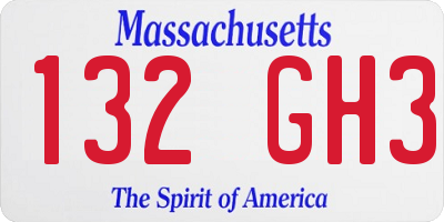 MA license plate 132GH3