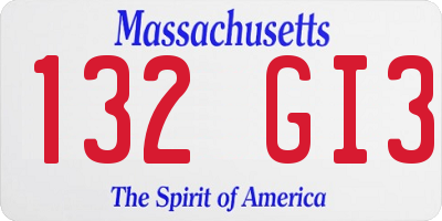 MA license plate 132GI3
