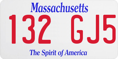 MA license plate 132GJ5