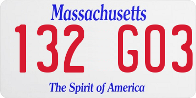 MA license plate 132GO3