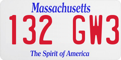 MA license plate 132GW3