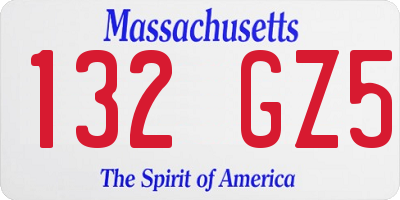 MA license plate 132GZ5