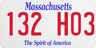 MA license plate 132HO3