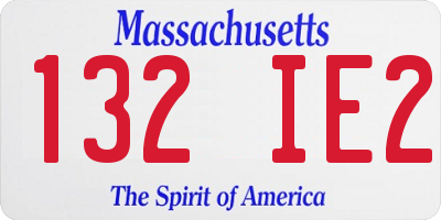 MA license plate 132IE2