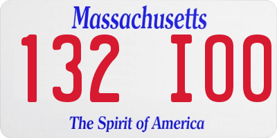MA license plate 132IO0