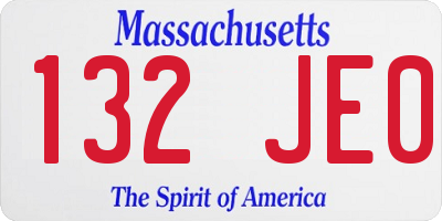 MA license plate 132JE0