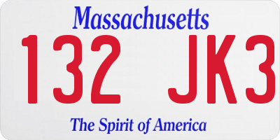 MA license plate 132JK3