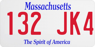 MA license plate 132JK4