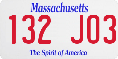 MA license plate 132JO3