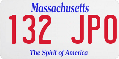 MA license plate 132JP0