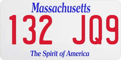 MA license plate 132JQ9
