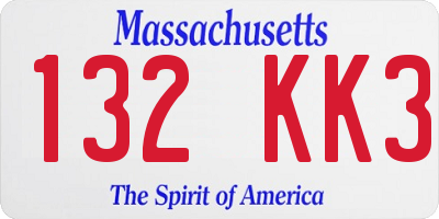 MA license plate 132KK3