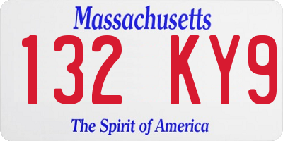 MA license plate 132KY9