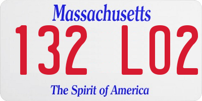 MA license plate 132LO2