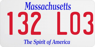 MA license plate 132LO3