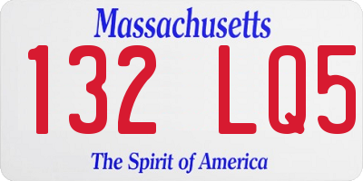 MA license plate 132LQ5