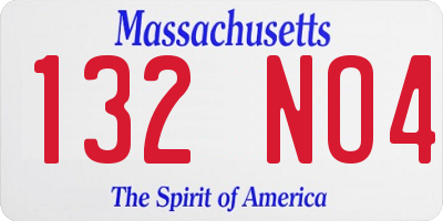 MA license plate 132NO4
