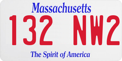 MA license plate 132NW2