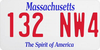 MA license plate 132NW4