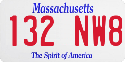 MA license plate 132NW8