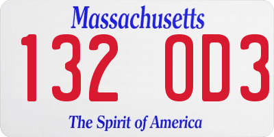 MA license plate 132OD3