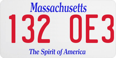 MA license plate 132OE3