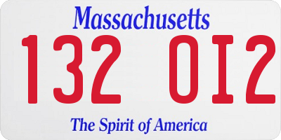 MA license plate 132OI2