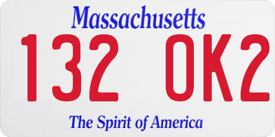 MA license plate 132OK2