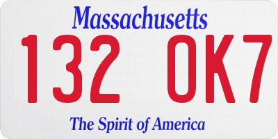 MA license plate 132OK7