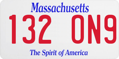 MA license plate 132ON9