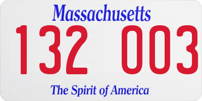 MA license plate 132OO3