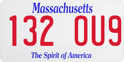 MA license plate 132OU9