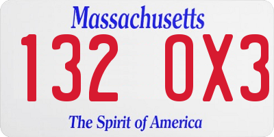 MA license plate 132OX3